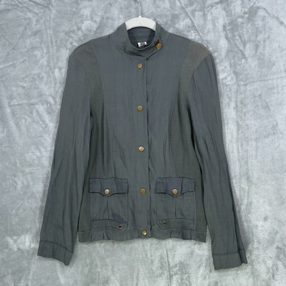 XCVI Jacket Womens Small Green Military Utility Snap Button Stretch‎ Light Rayon